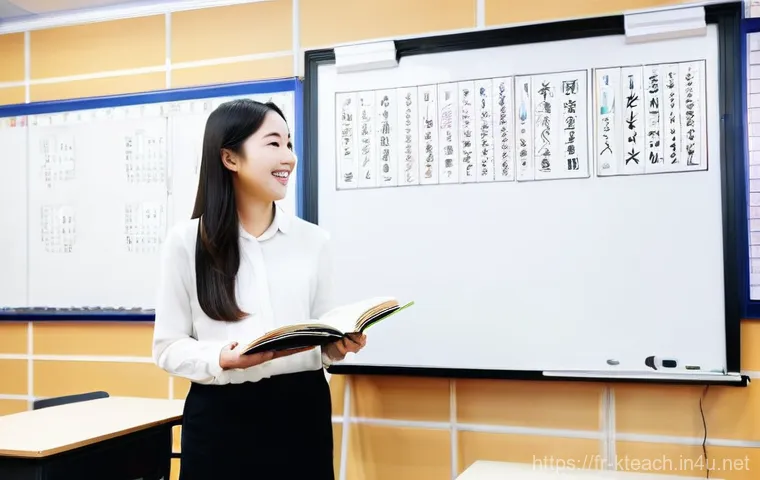 한국어교원 강의 준비 방법 - **Prompt:** A vibrant and well-lit modern classroom in a French city. A passionate French-speaking f...