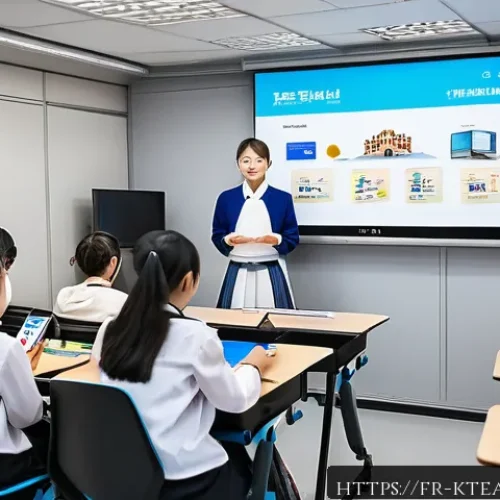한국어교원 관련 학회 및 세미나 정보 - A vibrant classroom scene in Paris, France, during a Korean language teaching conference. The room i...